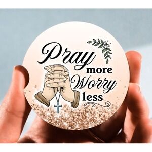 Set of 2 Car Coasters, Pray More Worry Less Car Coaster, Neoprene Car‎ Coaster